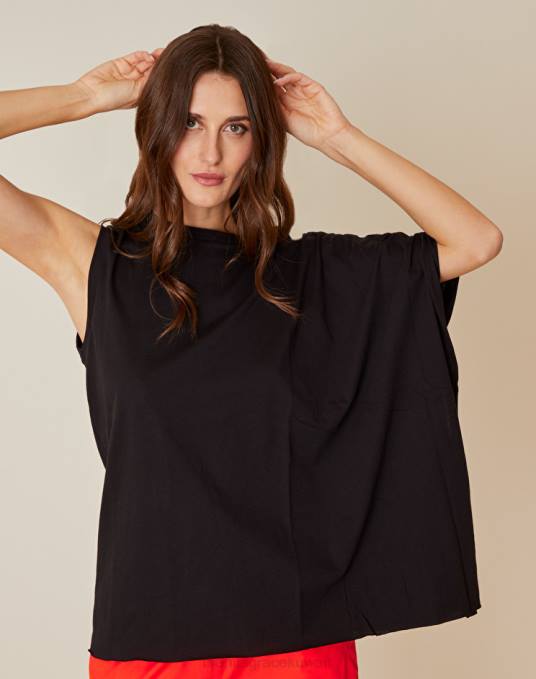 Manila Grace ملابس نحيف أسود قمة قطنية غير متماثلة Z2TJ292