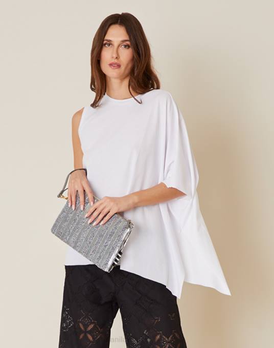 Manila Grace ملابس نحيف أبيض بصري قمة قطنية غير متماثلة Z2TJ293