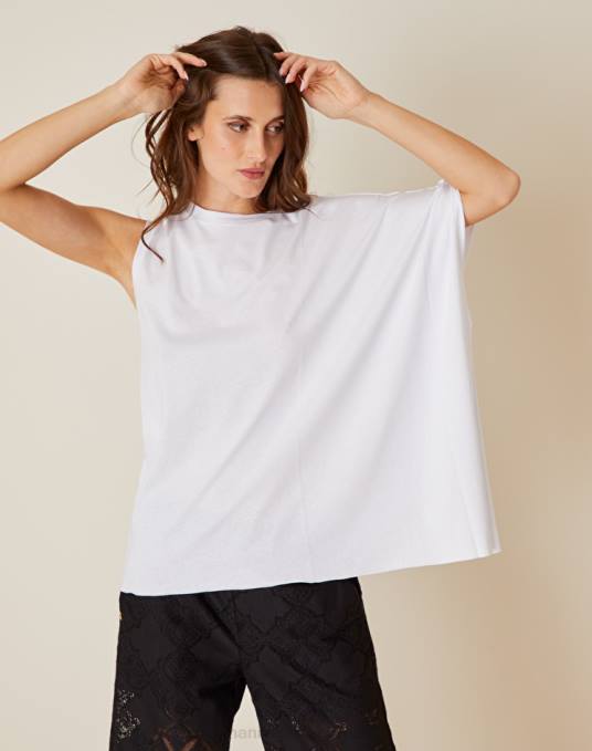 Manila Grace ملابس نحيف أبيض بصري قمة قطنية غير متماثلة Z2TJ293