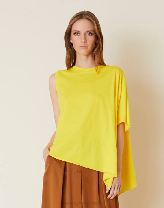 Manila Grace ملابس نحيف أصفر قمة قطنية غير متماثلة Z2TJ294