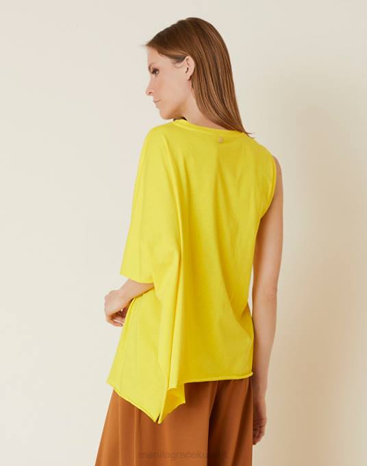 Manila Grace ملابس نحيف أصفر قمة قطنية غير متماثلة Z2TJ294