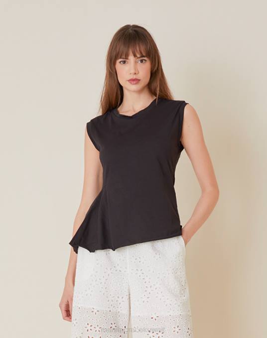 Manila Grace ملابس نحيف أسود بلوزة بدون أكمام مع لوحة جانبية Z2TJ295