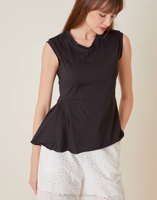 Manila Grace ملابس نحيف أسود بلوزة بدون أكمام مع لوحة جانبية Z2TJ295