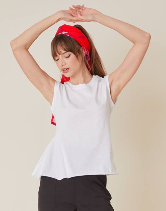 Manila Grace ملابس نحيف أبيض بصري بلوزة بدون أكمام مع لوحة جانبية Z2TJ296