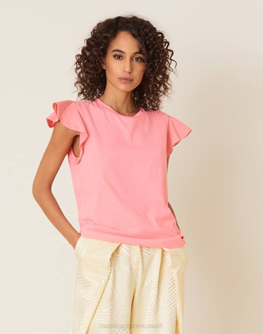 Manila Grace ملابس نحيف لون القرنفل قمة بأكمام منتفخة متباينة Z2TJ299