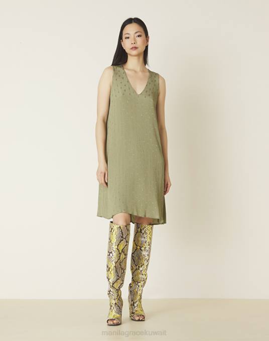 Manila Grace ملابس نحيف الأخضر العسكري فستان فضفاض بلون Z2TJ30