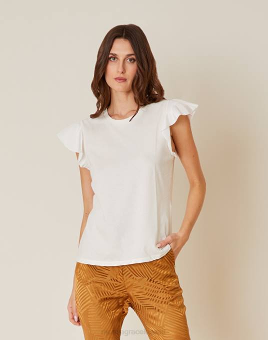 Manila Grace ملابس نحيف حليب ابيض قمة بأكمام منتفخة متباينة Z2TJ304