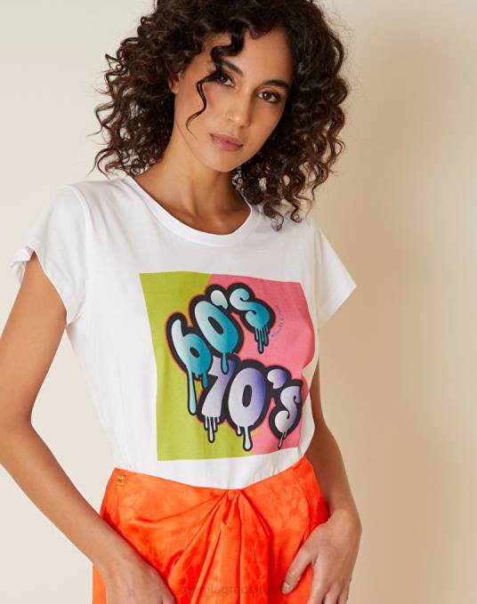 Manila Grace ملابس نحيف أبيض بصري تي شيرت بطبعة متباينة Z2TJ307