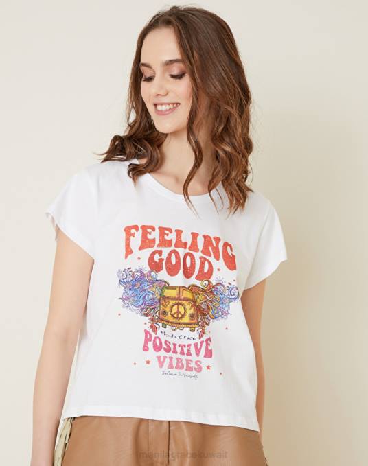 Manila Grace ملابس نحيف أبيض بصري تي شيرت مع المشاعر الإيجابية Z2TJ309
