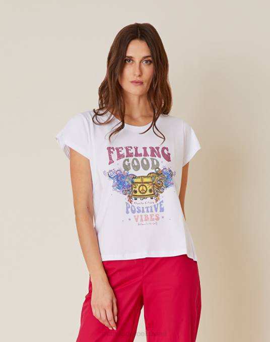 Manila Grace ملابس نحيف الخزامى تي شيرت مع المشاعر الإيجابية Z2TJ310