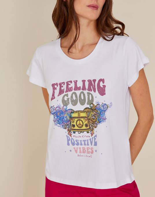 Manila Grace ملابس نحيف الخزامى تي شيرت مع المشاعر الإيجابية Z2TJ310