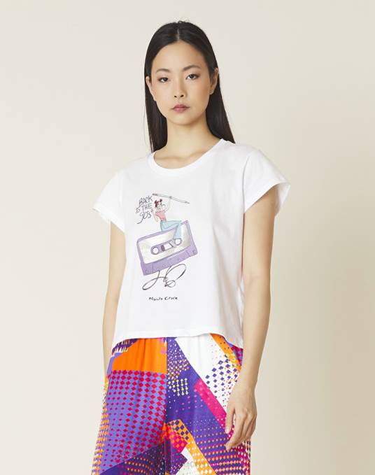 Manila Grace ملابس نحيف أبيض بصري تيشيرت بطبعة "العودة إلى التسعينيات". Z2TJ316