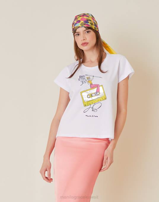 Manila Grace ملابس نحيف أصفر تيشيرت بطبعة "العودة إلى التسعينيات". Z2TJ317