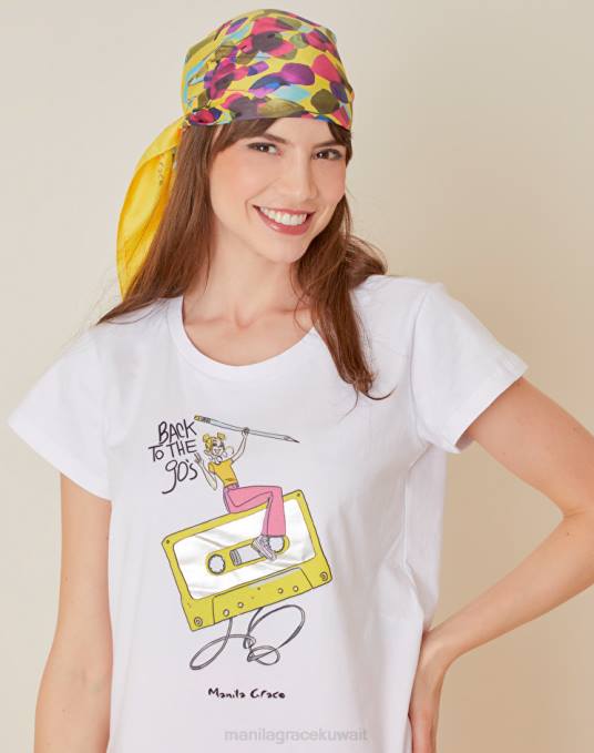 Manila Grace ملابس نحيف أصفر تيشيرت بطبعة 