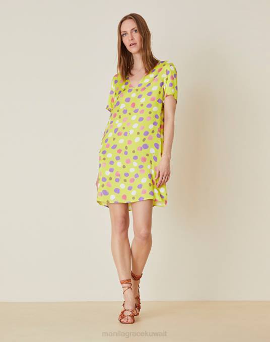 Manila Grace ملابس نحيف الأخضر الحمضي فستان التحول مع الطباعة نقطة Z2TJ32