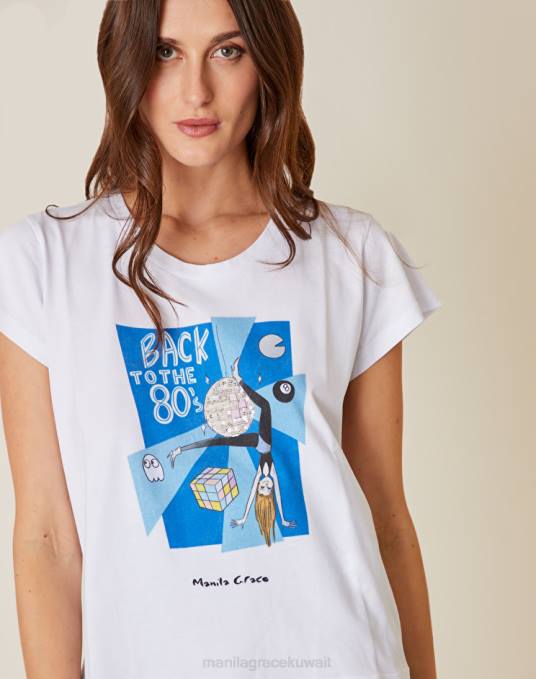 Manila Grace ملابس نحيف ازرق غامق تيشيرت بطبعة 