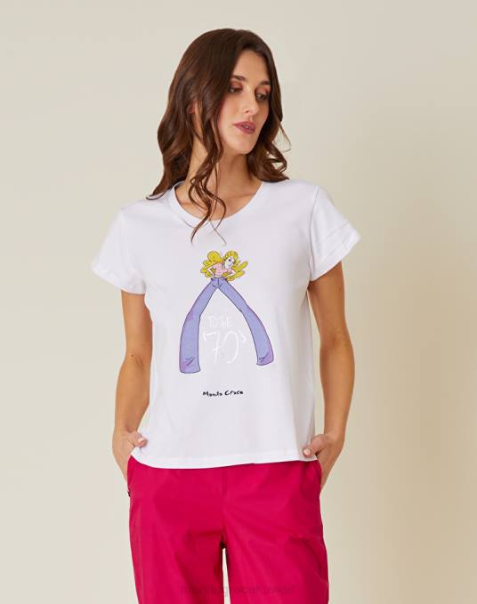 Manila Grace ملابس نحيف الخزامى تيشيرت بطبعة "العودة إلى السبعينيات". Z2TJ321