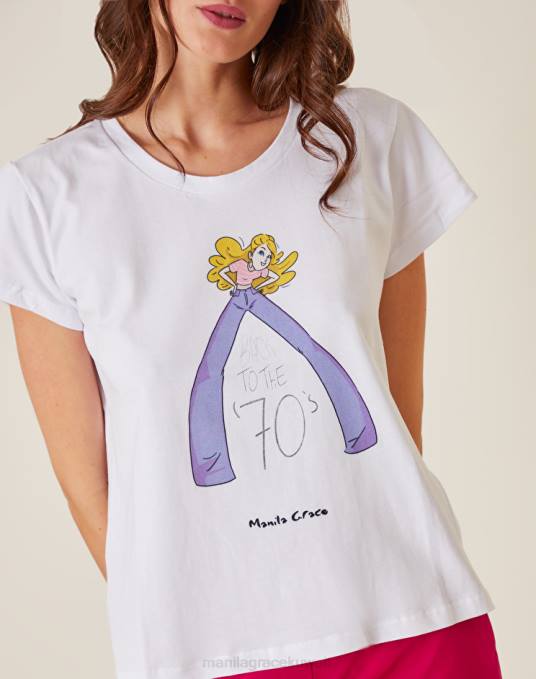 Manila Grace ملابس نحيف الخزامى تيشيرت بطبعة 