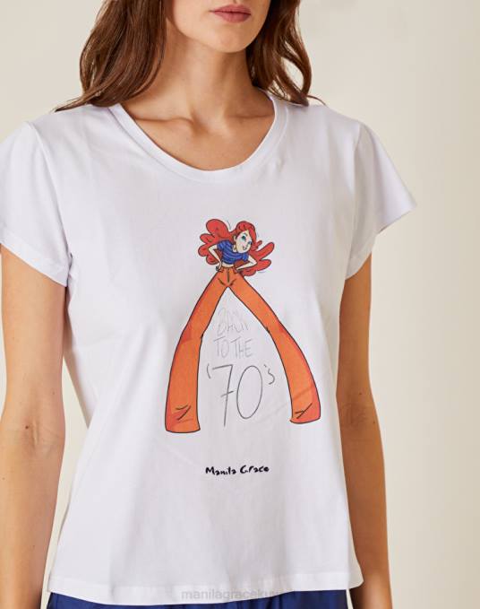 Manila Grace ملابس نحيف البرتقالي تيشيرت بطبعة 