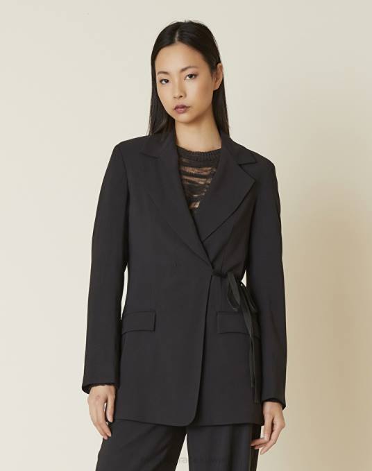 Manila Grace ملابس نحيف أسود سترة ملفوفة من مزيج الفيسكوز Z2TJ323