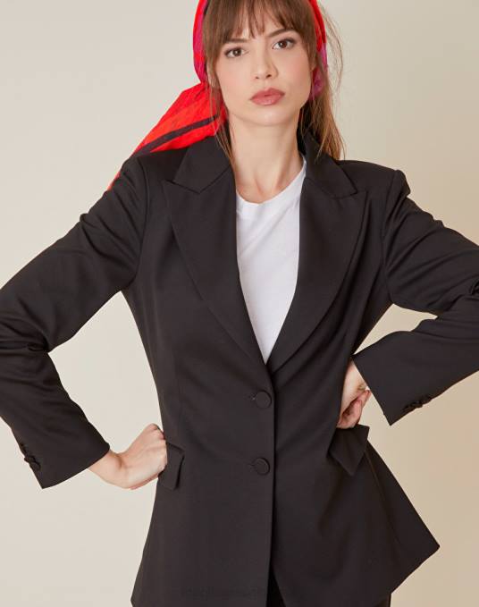 Manila Grace ملابس نحيف أسود سترة بصدر واحد مصنوعة من الفيسكوز المتشابك Z2TJ324