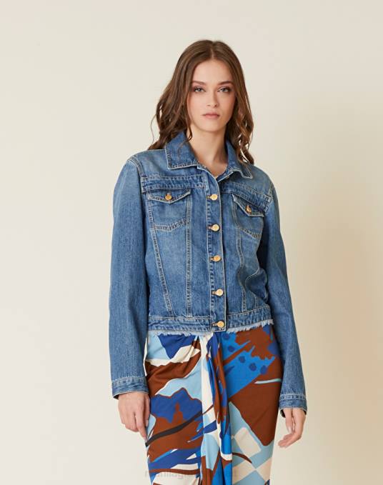 Manila Grace ملابس نحيف أزرق غامق سترة الدنيم اقتصاص Z2TJ328