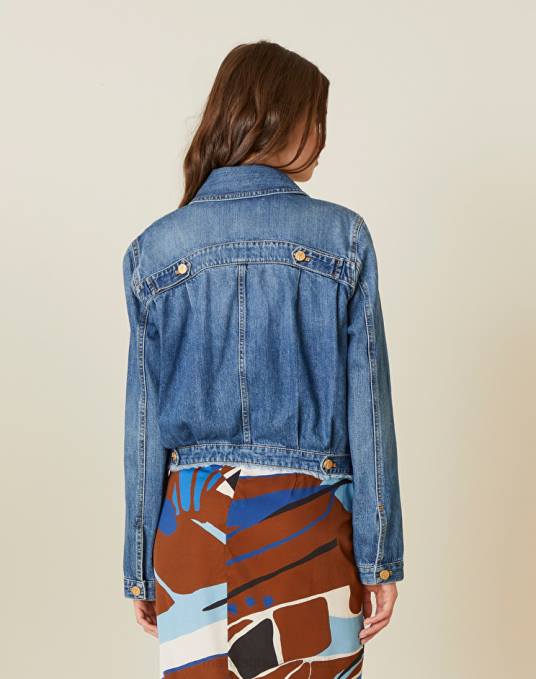 Manila Grace ملابس نحيف أزرق غامق سترة الدنيم اقتصاص Z2TJ328