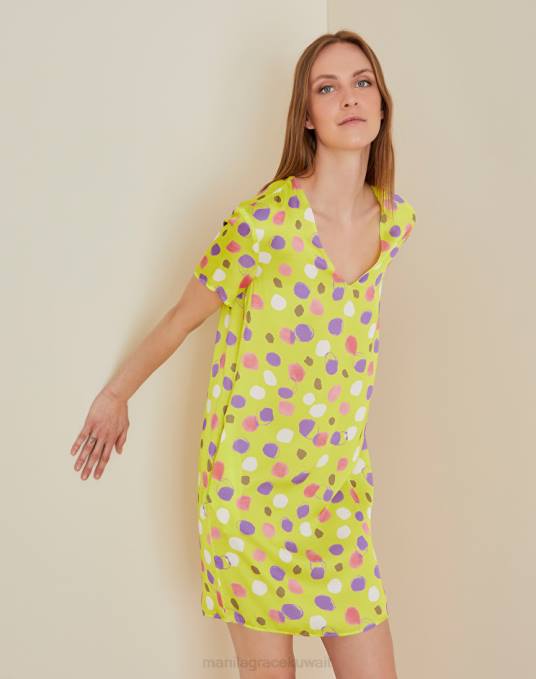 Manila Grace ملابس نحيف الأخضر الحمضي فستان التحول مع الطباعة نقطة Z2TJ32