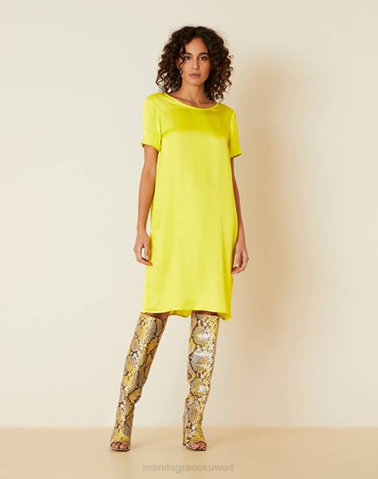 Manila Grace ملابس نحيف الأخضر الحمضي فستان واسع من الفيسكوز Z2TJ33