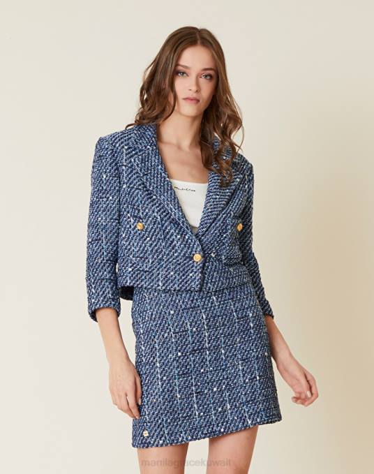 Manila Grace ملابس نحيف محيط أزرق سترة بأكمام ثلاثة أرباع Z2TJ331