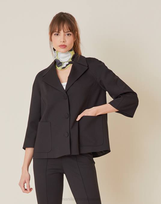 Manila Grace ملابس نحيف أسود سترة واسعة من الفيسكوز المتشابك Z2TJ334