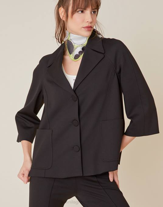 Manila Grace ملابس نحيف أسود سترة واسعة من الفيسكوز المتشابك Z2TJ334