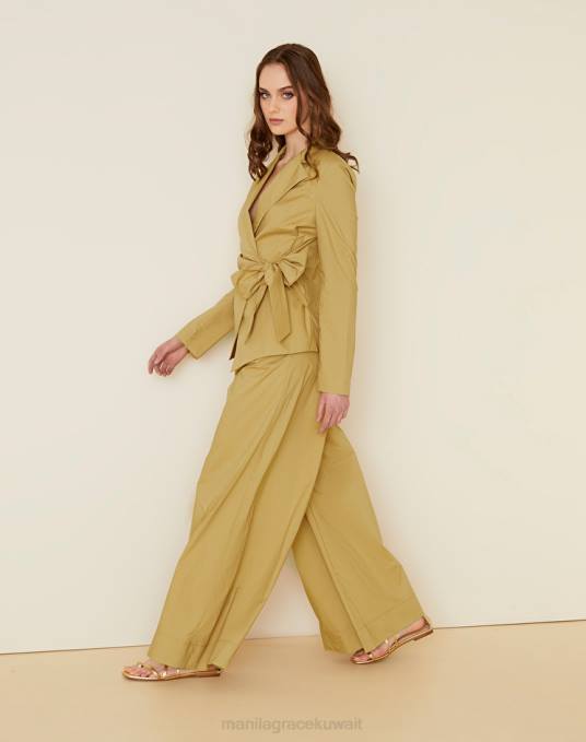 Manila Grace ملابس نحيف كاكي الأخضر بليزر ملفوف من قماش البوبلين القطني Z2TJ336