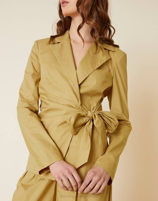 Manila Grace ملابس نحيف كاكي الأخضر بليزر ملفوف من قماش البوبلين القطني Z2TJ336