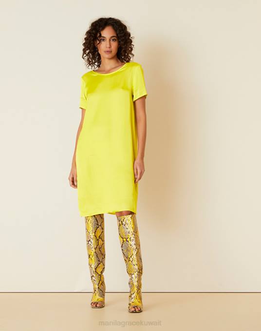 Manila Grace ملابس نحيف الأخضر الحمضي فستان واسع من الفيسكوز Z2TJ33