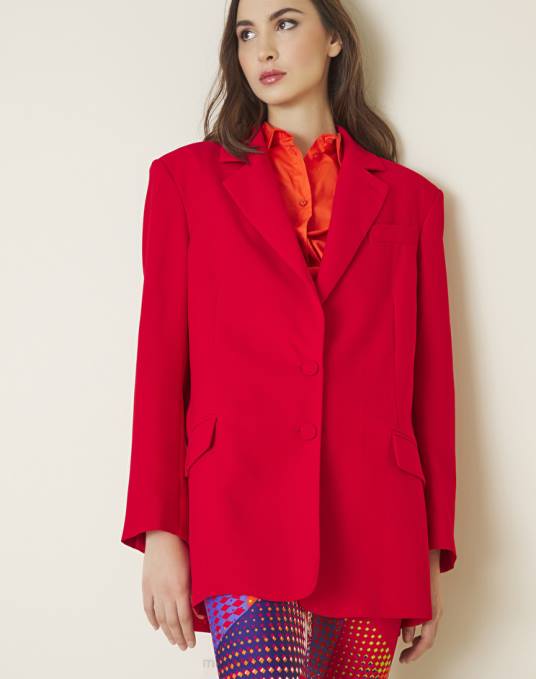 Manila Grace ملابس نحيف أحمر سترة كبيرة الحجم مصنوعة من الكريب بلون خالص Z2TJ340