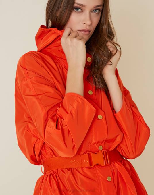 Manila Grace ملابس نحيف البرتقالي سترة بلون خالص مع غطاء محرك السيارة وحزام مطاطي Z2TJ342