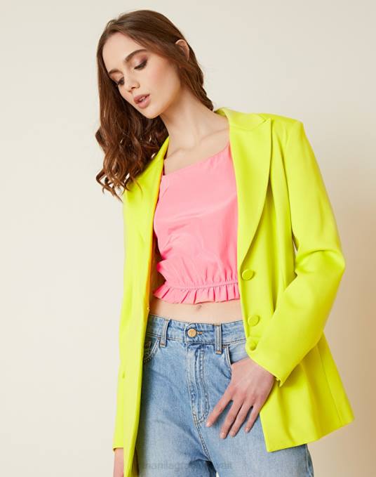 Manila Grace ملابس نحيف الأخضر الحمضي سترة بصدر واحد مصنوعة من الفيسكوز المتشابك Z2TJ343