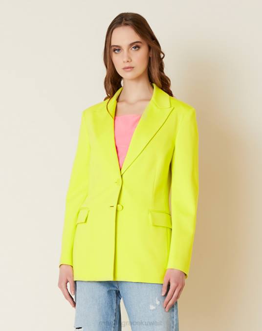 Manila Grace ملابس نحيف الأخضر الحمضي سترة بصدر واحد مصنوعة من الفيسكوز المتشابك Z2TJ343