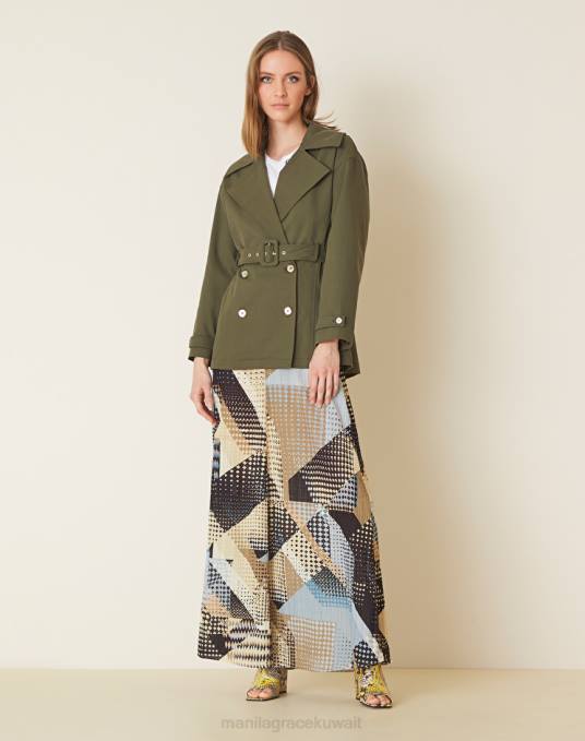 Manila Grace ملابس نحيف الأخضر العسكري معطف قصير من نسيج القطن Z2TJ344