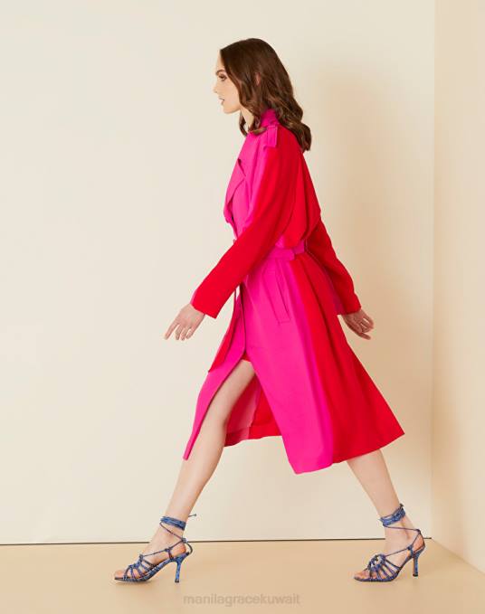 Manila Grace ملابس نحيف فوشيا / أحمر معطف من الكريب بلونين Z2TJ348