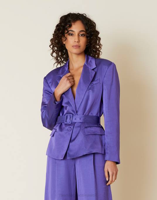 Manila Grace ملابس نحيف البنفسجي سترة بحزام من مزيج الكتان والفيسكوز اللامع Z2TJ351