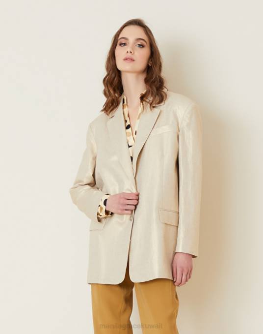 Manila Grace ملابس نحيف كاكي الأخضر بليزر ماكسي من مزيج القطن والكتان Z2TJ353