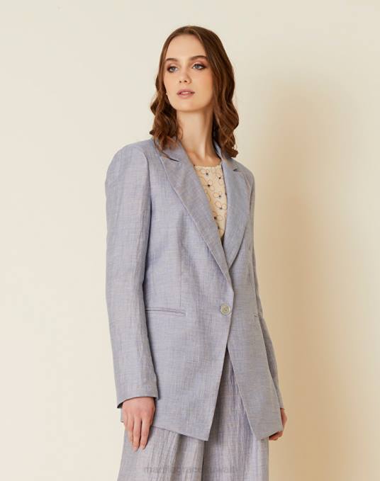 Manila Grace ملابس نحيف الغبار الأزرق / الكاكي الأخضر بليزر بصف أزرار واحد مصنوع من مزيج الفيسكوز الكتاني Z2TJ354