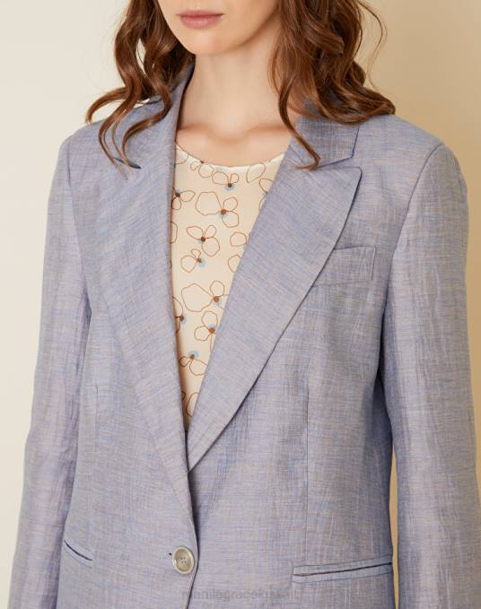 Manila Grace ملابس نحيف الغبار الأزرق / الكاكي الأخضر بليزر بصف أزرار واحد مصنوع من مزيج الفيسكوز الكتاني Z2TJ354