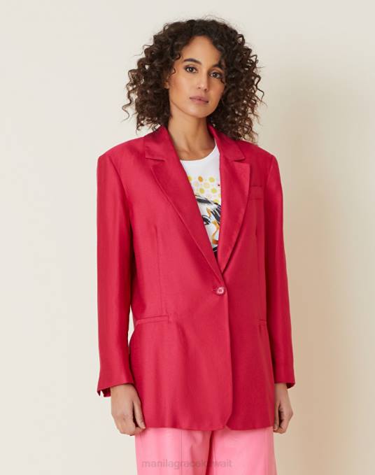 Manila Grace ملابس نحيف الكوبية سترة كبيرة الحجم بلون سادة من مزيج الفيسكوز من الكتان Z2TJ355