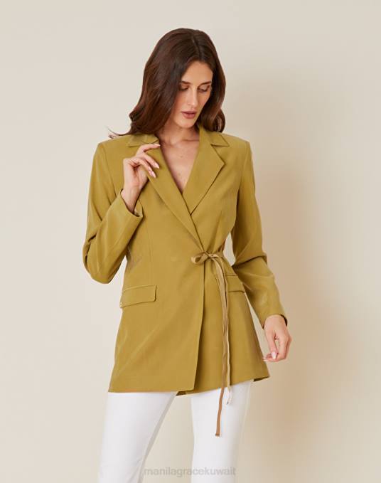 Manila Grace ملابس نحيف بني الجوز سترة ملفوفة من مزيج الفيسكوز Z2TJ358