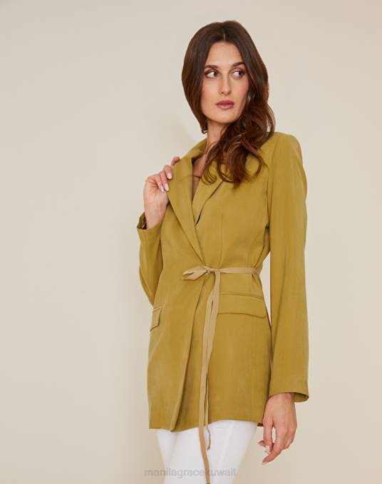 Manila Grace ملابس نحيف بني الجوز سترة ملفوفة من مزيج الفيسكوز Z2TJ358