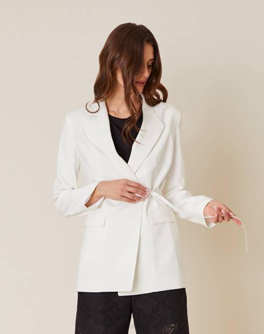 Manila Grace ملابس نحيف حليب ابيض سترة ملفوفة من مزيج الفيسكوز Z2TJ359