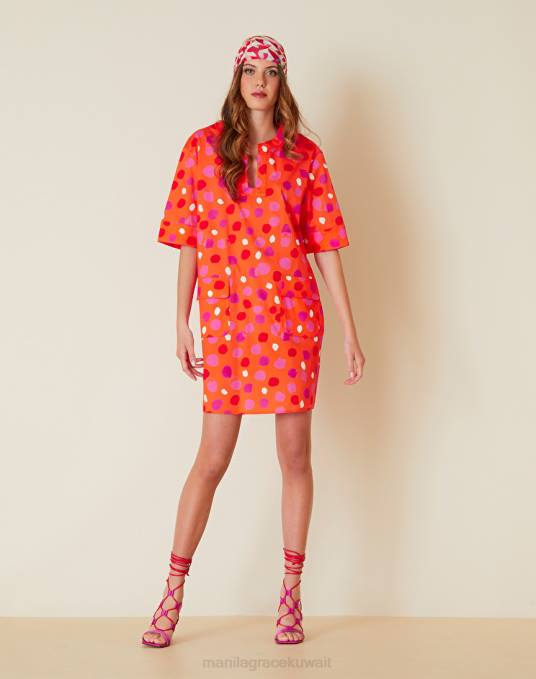 Manila Grace ملابس نحيف البرتقالي فستان قصير فضفاض مع نقاط البولكا Z2TJ36